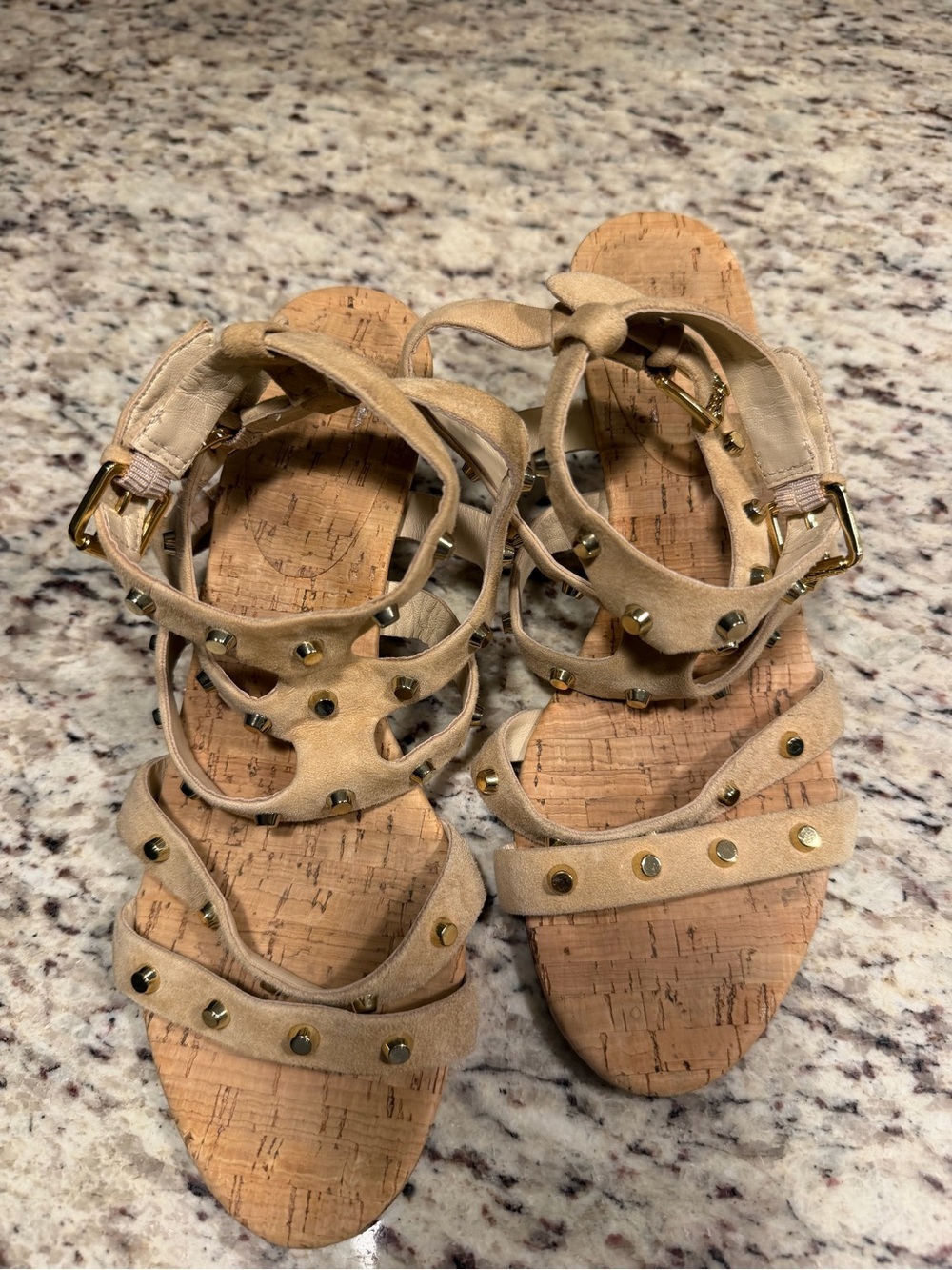 Michael Kors Tan Studded Cork Gladiator Sandals